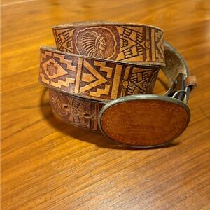 Vintage Native American leather belt with EL CID buckle